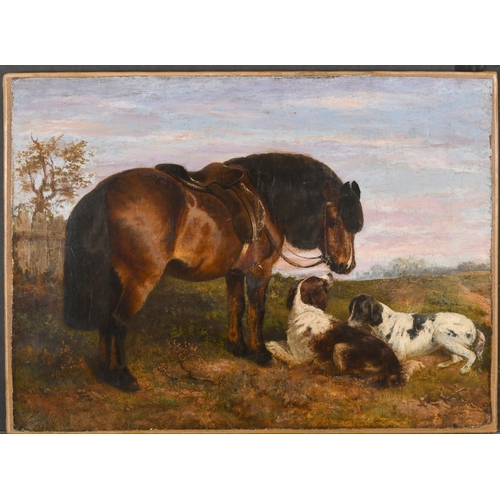 119 - Circle of James Hardy (1832-1889) British. A Horse and Two Spaniels, Oil on canvas, unframed 18