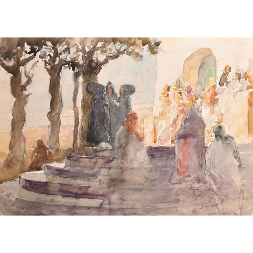 183 - Circle of John Singer Sargent (1856-1925) American. Figures by a Fountain, Watercolour, Bears a sign... 