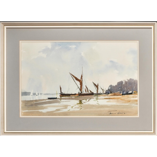 184 - Edward Wesson (1910-1983) British. A Barge on a River, Watercolour, Signed, 12.5