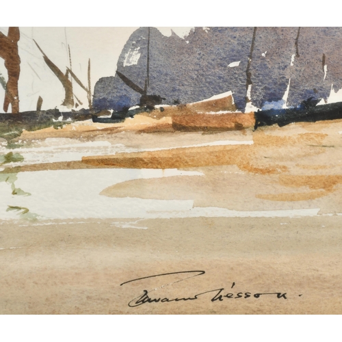 184 - Edward Wesson (1910-1983) British. A Barge on a River, Watercolour, Signed, 12.5