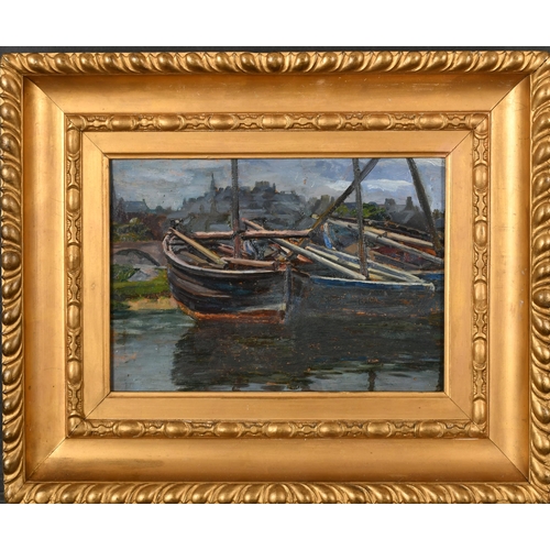 203 - Late 19th Century English School. Moored Boats, Oil on board, 9