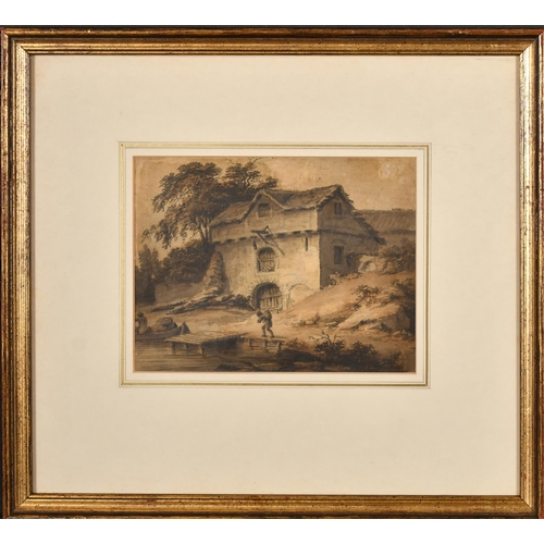 22 - Joseph Barber (1758-1811) British. A Riverside Cottage, Watercolour, Inscribed on a label verso, 6