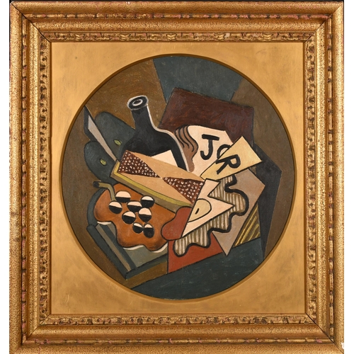 232 - 20th Century French School. A Cubist Still Life, Oil on canvas, Painted circular, 16.75