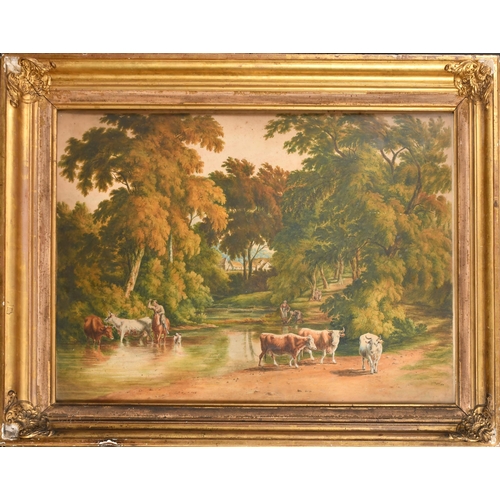 26 - S Hughes (19th Century) British. A Drover and Cattle by a Stream, Watercolour, Signed and dated 1820... 