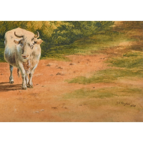 26 - S Hughes (19th Century) British. A Drover and Cattle by a Stream, Watercolour, Signed and dated 1820... 