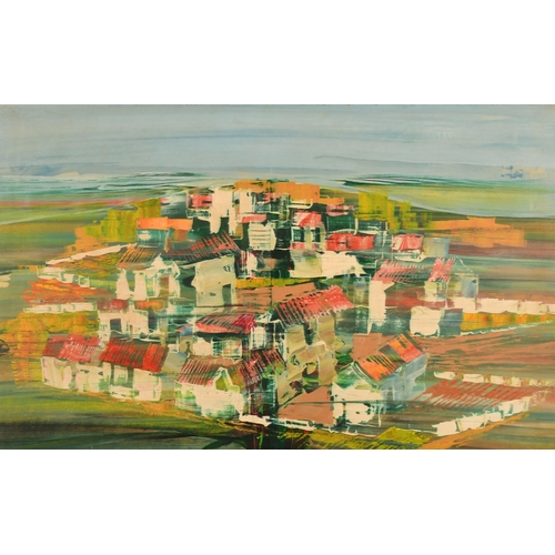 263 - Ronald Sydney Embleton (1930-1988) British. 'The Village', Oil on board, Inscribed on labels verso, ... 