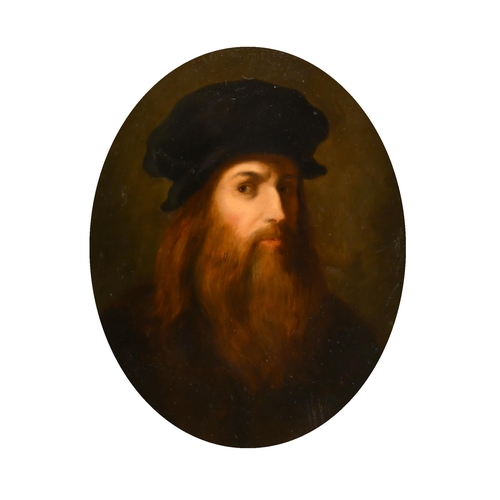 28 - After Leonardo da Vinci (1452-1519) Italian. Self-Portrait (presumed), Oil on board, Inscribed verso... 