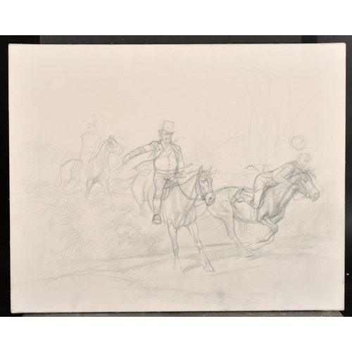 290 - Ronald Sydney Embleton (1930-1988) British. Sketch of Riders on Horseback, Pencil on canvas, Inscrib... 