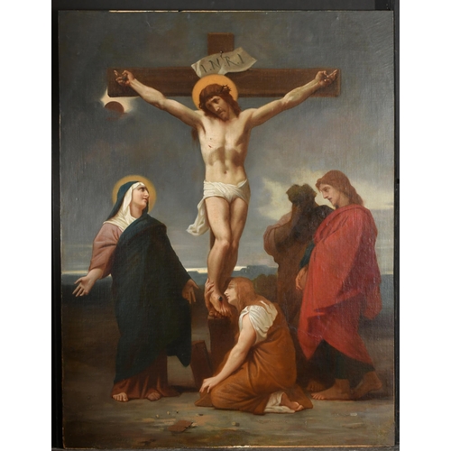 40 - 19th Century French School. Christ on The Cross, Oil on canvas laid down, unframed 31.5