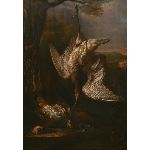 44 - Circle of William Gowe Ferguson (1632-1695) British. Still Life of Dead Game by a Tree, with a Flint... 