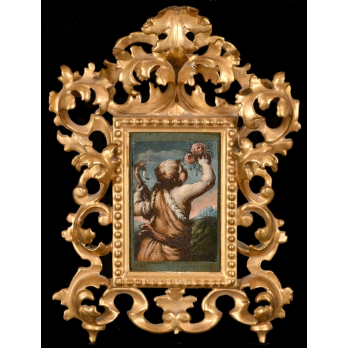 50 - Early 17th Century Italian School. Infant St John The Baptist, Oil on copper, In a fine carved giltw... 