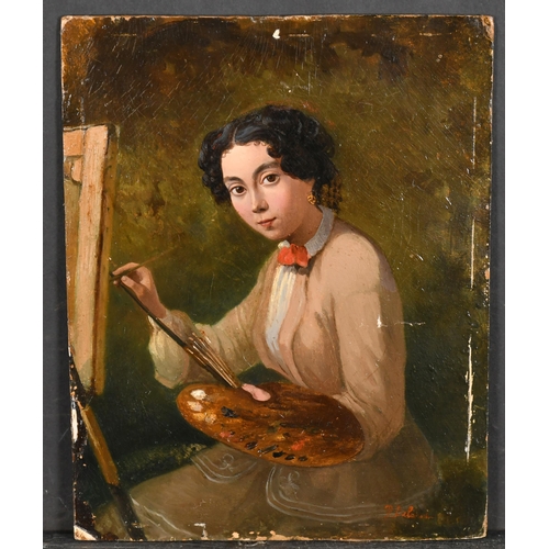 94 - 19th Century French School. Half Length Study of a Female Artist, Oil on board, Indistinctly signed,... 