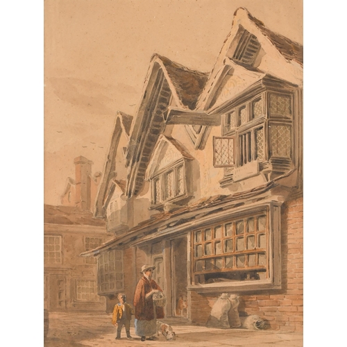 13 - Circle of John Varley (1778-1842) British. Figures in a Street Scene, Watercolour, 12.5