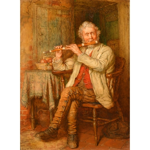 59 - Robert William Wright (act.1870-1906) British. A Flautist, Oil on panel, Signed, 8
