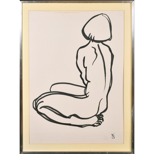 137 - 20th Century French School. A Kneeling Nude, Charcoal, Signed with monogram MM, and numbered 35 in p... 