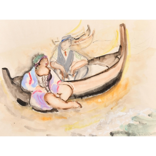 139 - Jane Berlandina (1898-1970) American. Girl and Boy on a Boat, St Tropez, Watercolour and gouache, Si... 