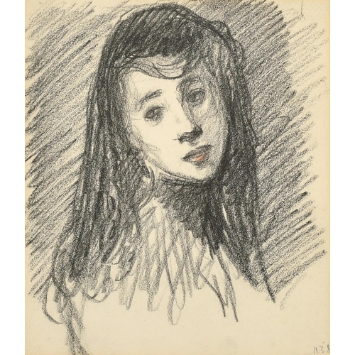 127 - Theophile Alexandre Steinlen (1859-1923) Swiss. Head of a Young Girl, Black chalk, Inscribed 1138, 9... 