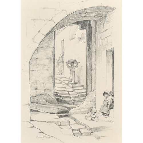 131 - Margaret Tarrant (1888-1959) British. A Street Scene with Children in Palestine, Pencil, Signed, 11.... 