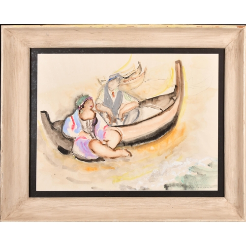 139 - Jane Berlandina (1898-1970) American. Girl and Boy on a Boat, St Tropez, Watercolour and gouache, Si... 