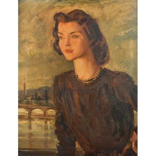 143 - Edmond Soussa (1898-1989) Egyptian. Bust Portrait of Miss Razic, Oil on canvas, Signed and dated 194... 