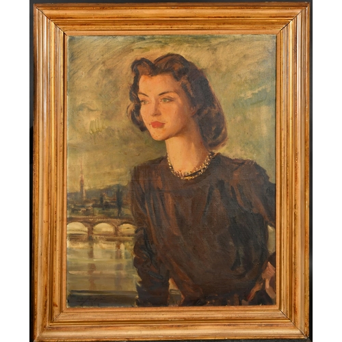 143 - Edmond Soussa (1898-1989) Egyptian. Bust Portrait of Miss Razic, Oil on canvas, Signed and dated 194... 