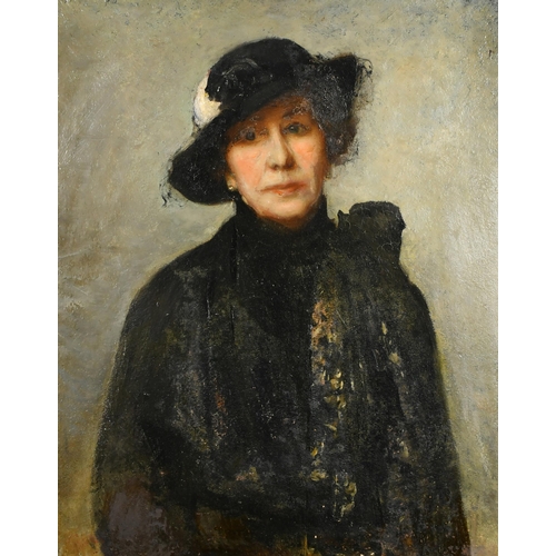 147 - Early 20th Century Irish School. Portrait of a Lady wearing Black, Oil on board, Indistinctly signed... 