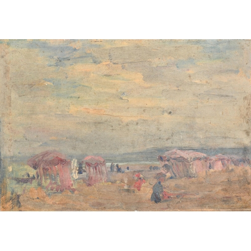 158 - 19th-20th Century French School. Figures on a Beach, Oil on artist's board, unframed 7.5