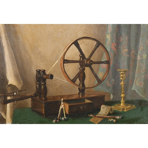 160 - 20th Century English School. Spinning Wheel, Oil on artist's board, 14