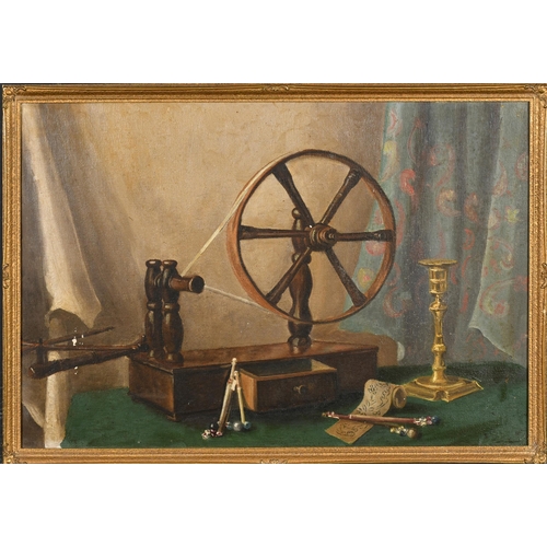 160 - 20th Century English School. Spinning Wheel, Oil on artist's board, 14
