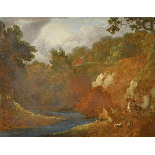 21 - Thomas Barker of Bath (1769-1847) British. Figure and Cattle in a River Landscape, Oil on paper, Ins... 