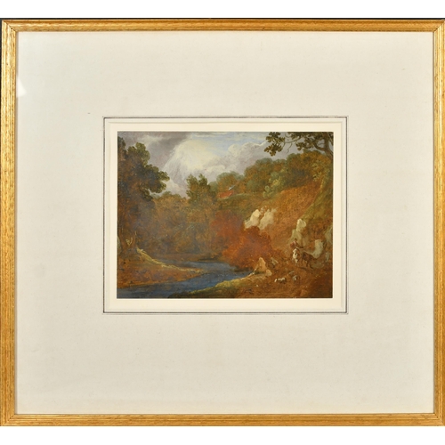 21 - Thomas Barker of Bath (1769-1847) British. Figure and Cattle in a River Landscape, Oil on paper, Ins... 