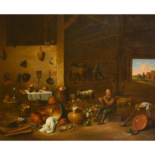 24 - After David Teniers (1610-1690) Dutch. Figures in a Kitchen Interior, Oil on canvas, 28