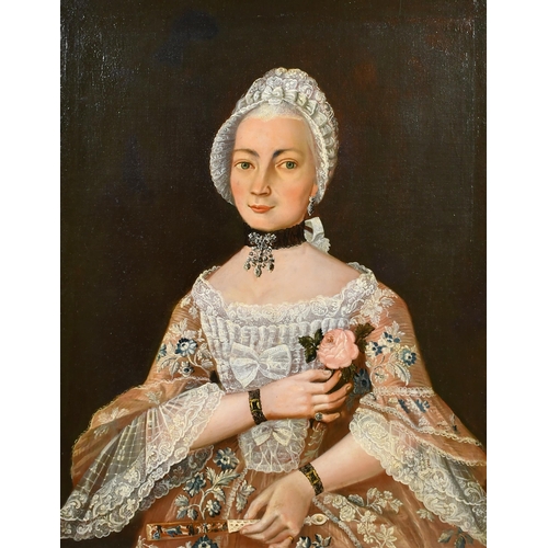 26 - 18th Century Portuguese School. Portrait of an Elegant Lady, believed to be Brazilian, wearing a fin... 