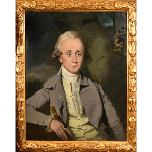 27 - Attributed to John Downman (1750-1824) British. Portrait of a Young Man holding a Cane, Oil on canva... 