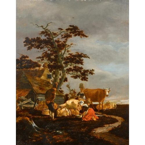 30 - 18th Century Dutch School. Milking Time, Oil on panel, 20.5