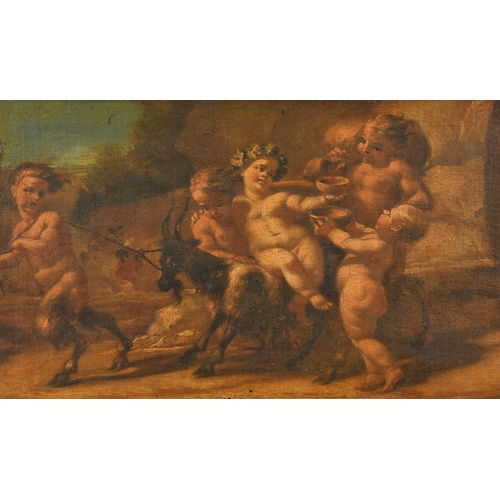 33 - Circle of Francesco Solimena (1657-1747) Spanish. Cherubs and Satyr Rejoicing, Oil on canvas, Inscri... 