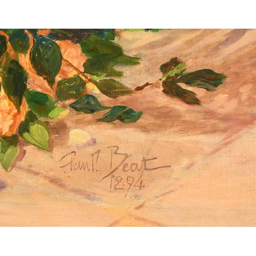 46 - Paul Beat (1874-1945) French. Roses Beside the Garden Door, Oil on canvas, Signed and dated 1894, 47... 