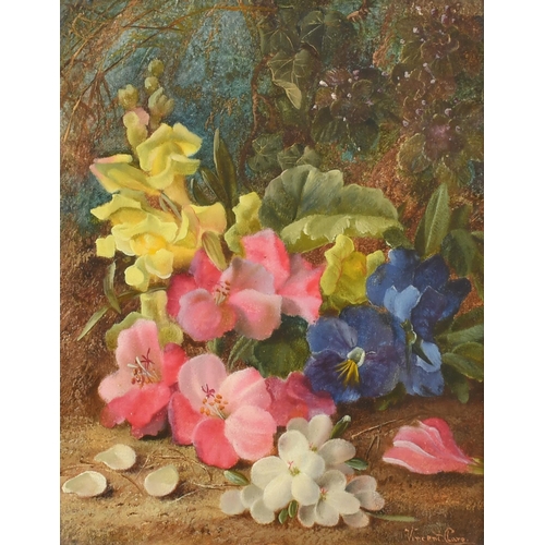 47 - Vincent Clare (1855-1925) British. Still Life of Flowers on a Bank, Oil on canvas, Signed, 10