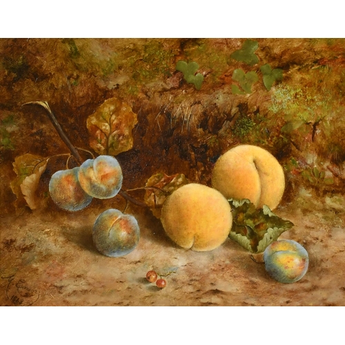 49 - Mary Ensor (act.c.1863-1897) British. Still Life of Peaches and Plums, Oil on board, Signed and date... 