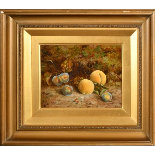 49 - Mary Ensor (act.c.1863-1897) British. Still Life of Peaches and Plums, Oil on board, Signed and date... 