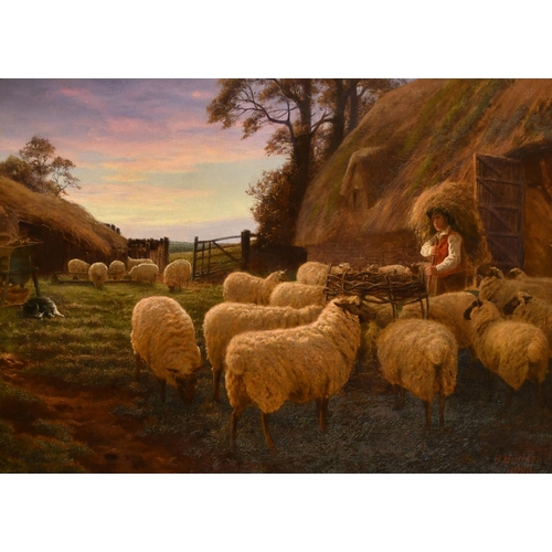 50 - Henry Birtles (1838-1907) British. Feeding the Flock, Oil on canvas, Signed and dated 1880, 20