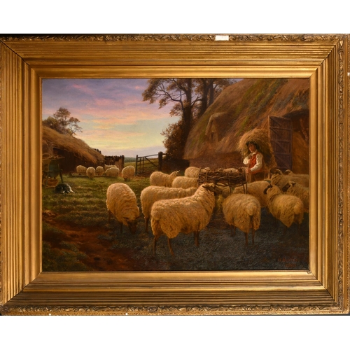 50 - Henry Birtles (1838-1907) British. Feeding the Flock, Oil on canvas, Signed and dated 1880, 20