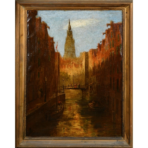 52 - Late 19th Century European School. The Jewish Quarter in Kolk, Amsterdam, Oil on canvas, 26