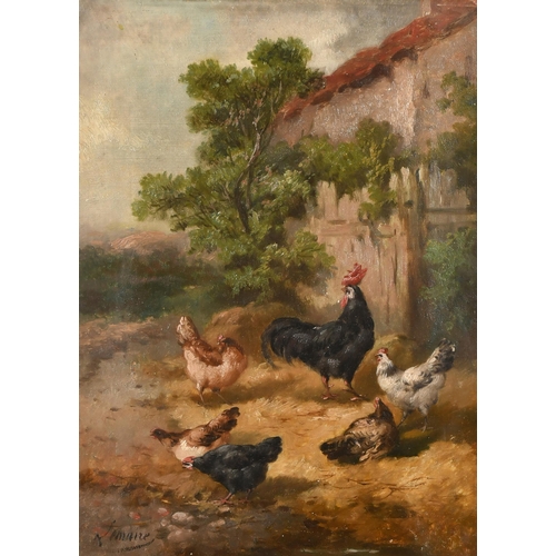53 - Louis Marie Lemaire (1824-1910) French. Chickens by a Cottage, Oil on canvas, Signed, 16