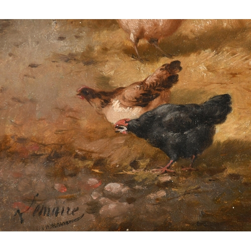 53 - Louis Marie Lemaire (1824-1910) French. Chickens by a Cottage, Oil on canvas, Signed, 16