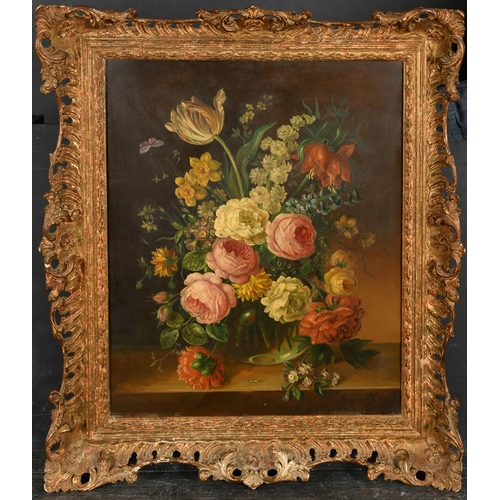 61 - Hogarth (20th Century) European. Still Life of Flowers in a Glass Vase, Oil on board, Signed, 20.25