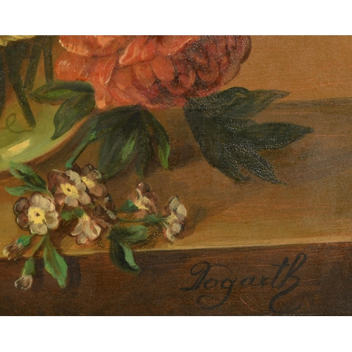 61 - Hogarth (20th Century) European. Still Life of Flowers in a Glass Vase, Oil on board, Signed, 20.25
