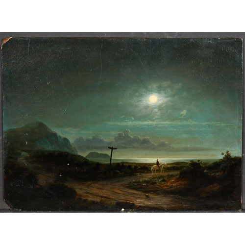 100 - Circle of Kate Gilbert (1843-1916) British. A Horse and Rider in a Moonlit Landscape, Oil on board, ... 