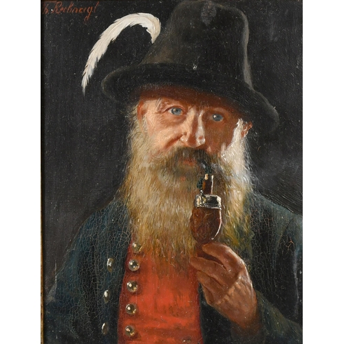 107 - Theodor Recknagl (1865-1945) German. A Tyrolean Figure with a Pipe, Oil on panel, Signed, 7