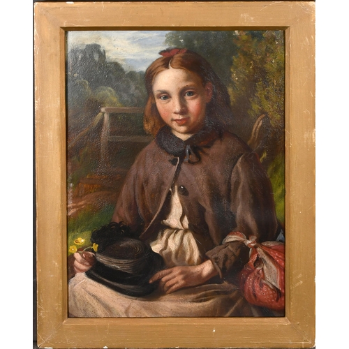 116 - Miss Isa Jobling (nee Thompson) (1851-1926) British. Study of a Young Girl in a Landscape, Oil on bo... 